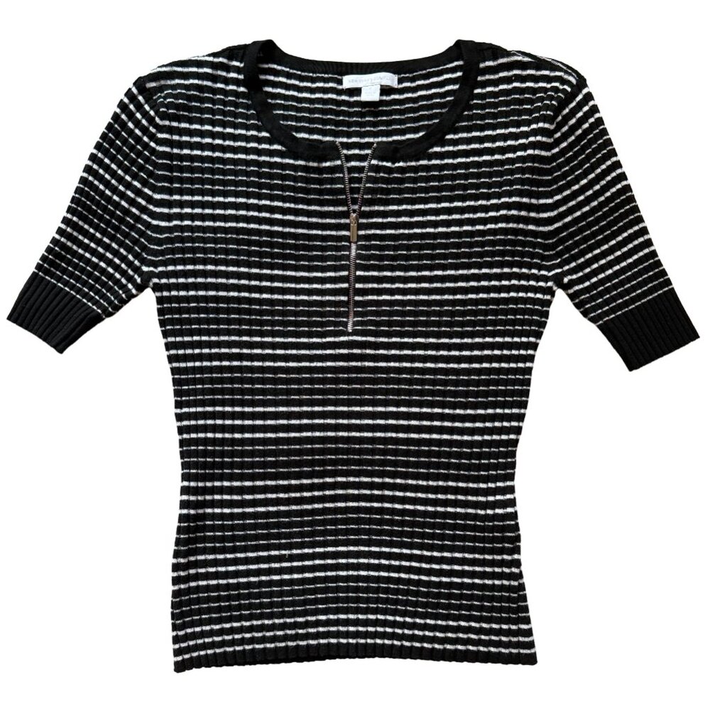 NY & Co Black & white striped, short sleeve sweater